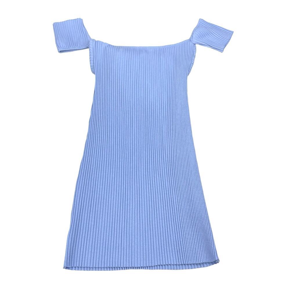 NWT ZARA Halter Neck Ribbed Knot Detail Dress Sz Medium Sky Blue - Picture 5 of 6